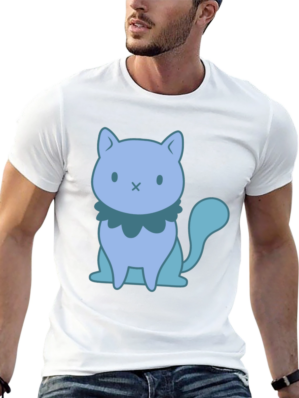 Cute Cartoon Cat Graphic Black T-Shirt