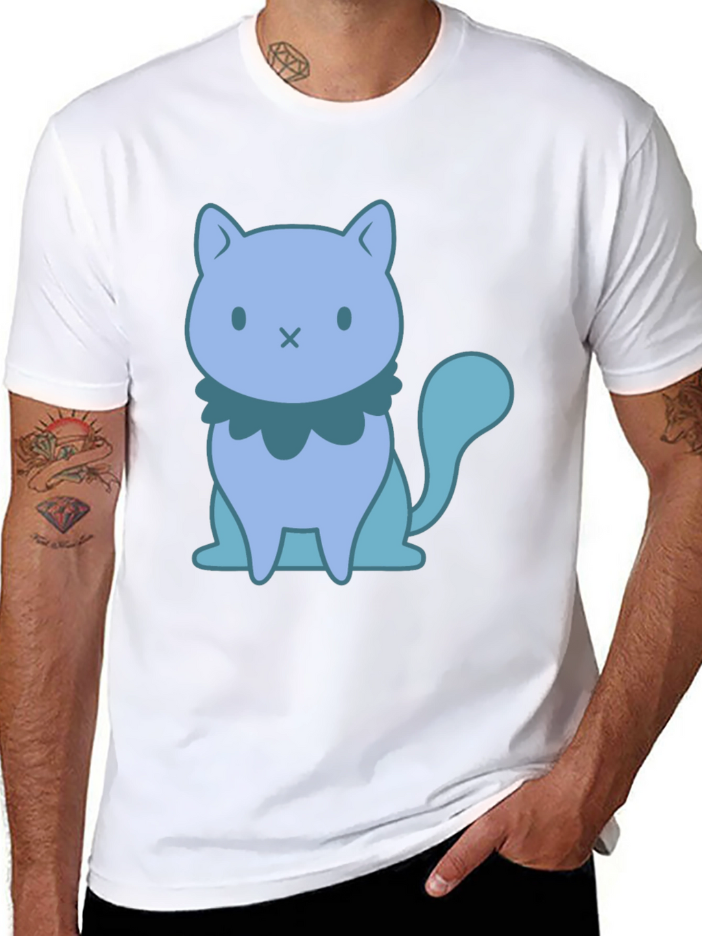 Cute Cartoon Cat Graphic Black T-Shirt