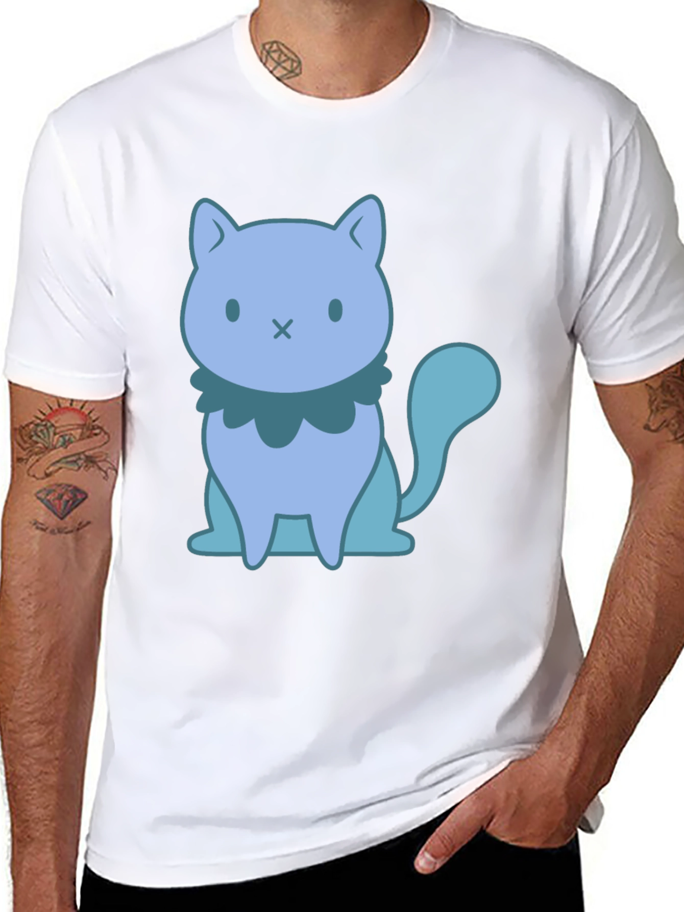 Cute Cartoon Cat Graphic Black T-Shirt
