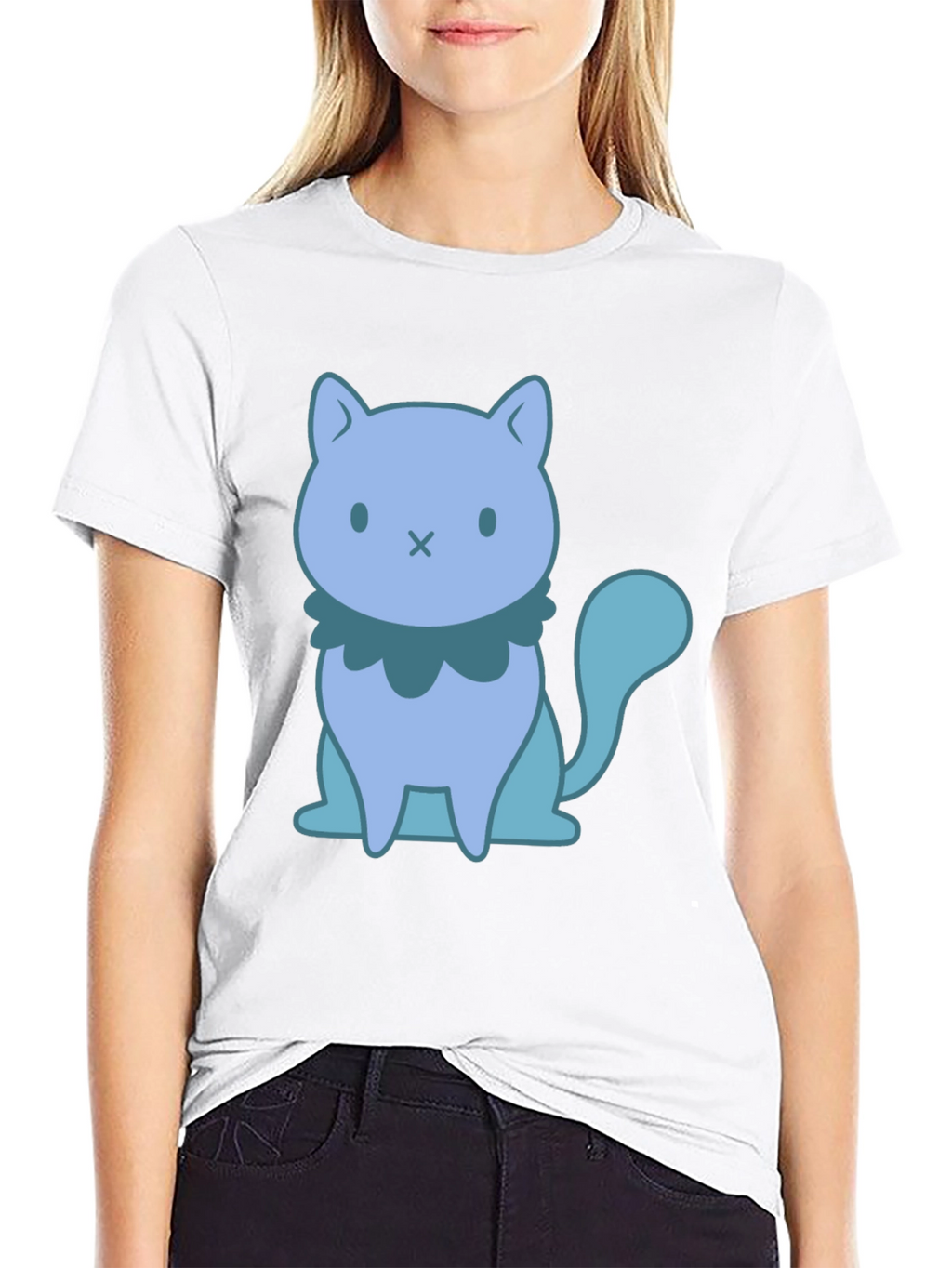 Cute Cartoon Cat Graphic Black T-Shirt