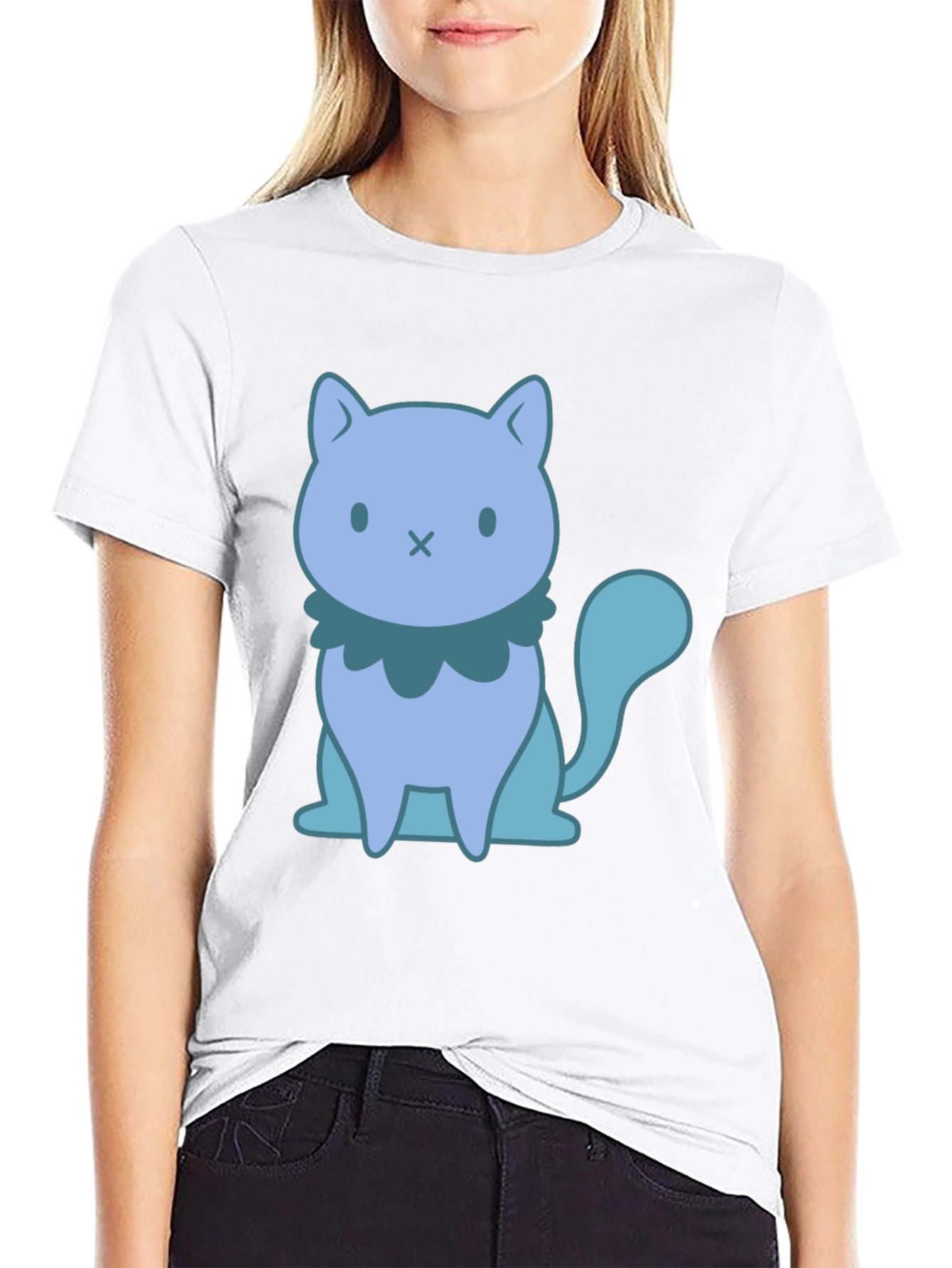 Cute Cartoon Cat Graphic Black T-Shirt