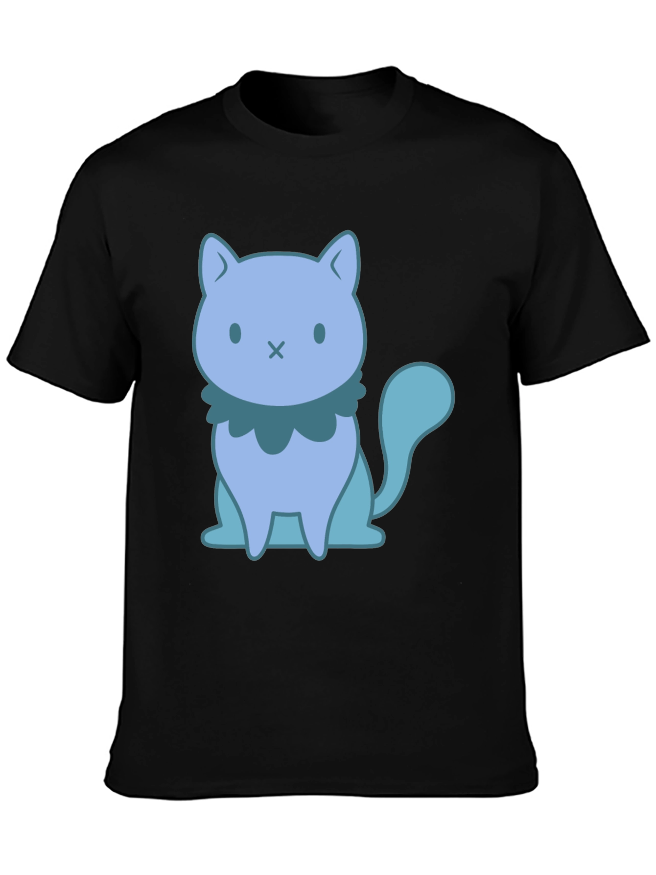 Cute Cartoon Cat Graphic Black T-Shirt