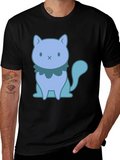 Cute Cartoon Cat Graphic Black T-Shirt