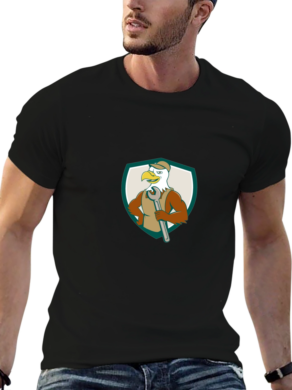 Eagle Mechanic Cartoon Graphic T-Shirt