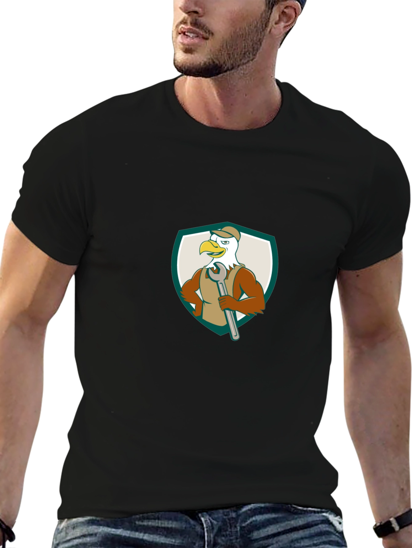 Eagle Mechanic Cartoon Graphic T-Shirt