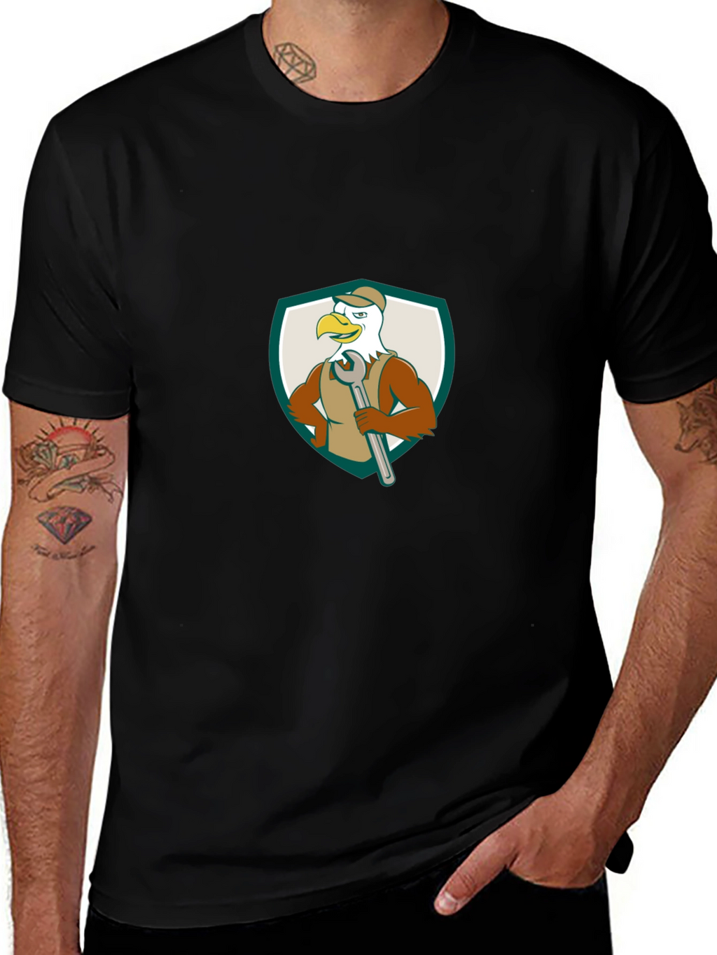 Eagle Mechanic Cartoon Graphic T-Shirt