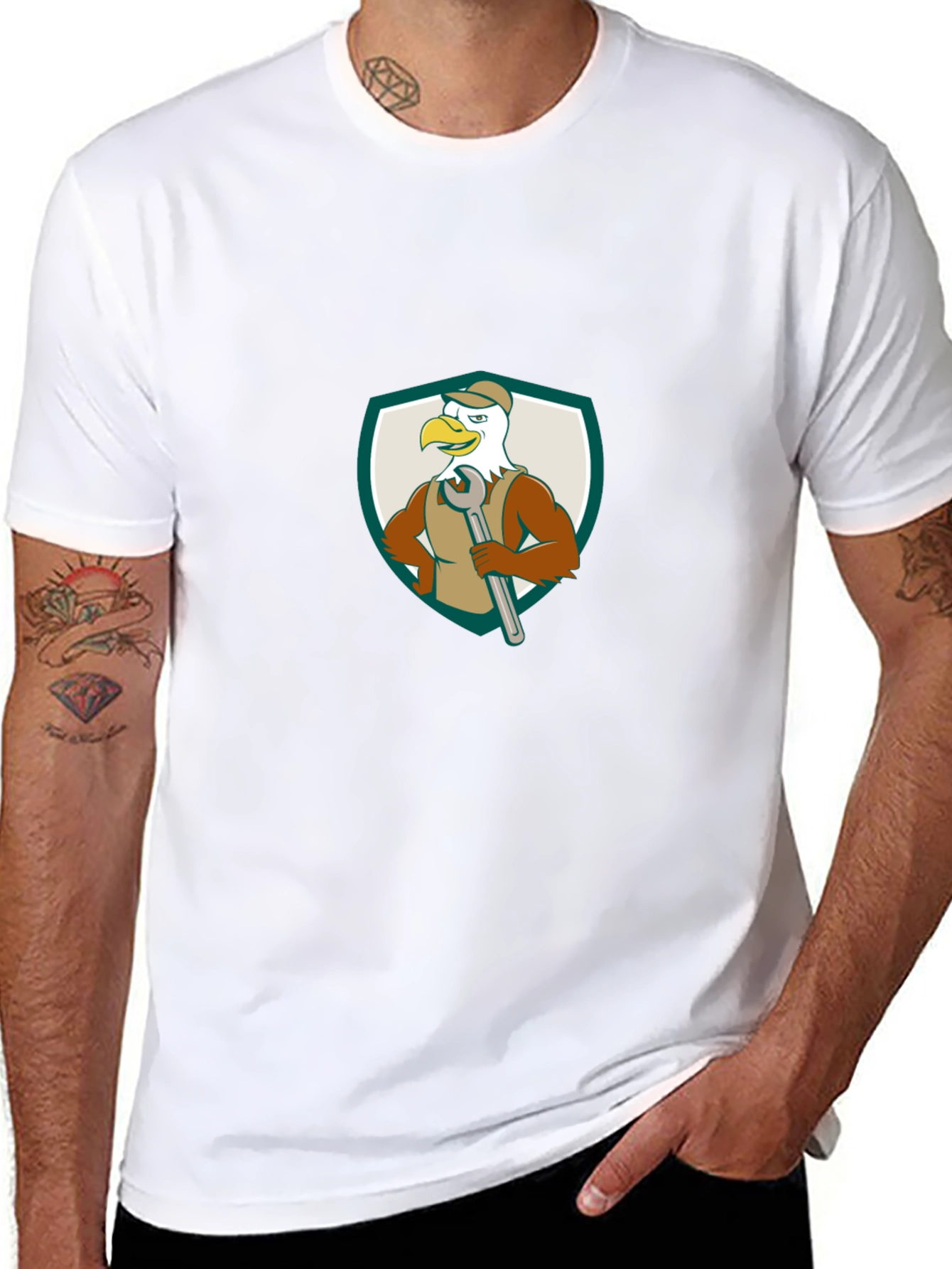 Eagle Mechanic Cartoon Graphic T-Shirt