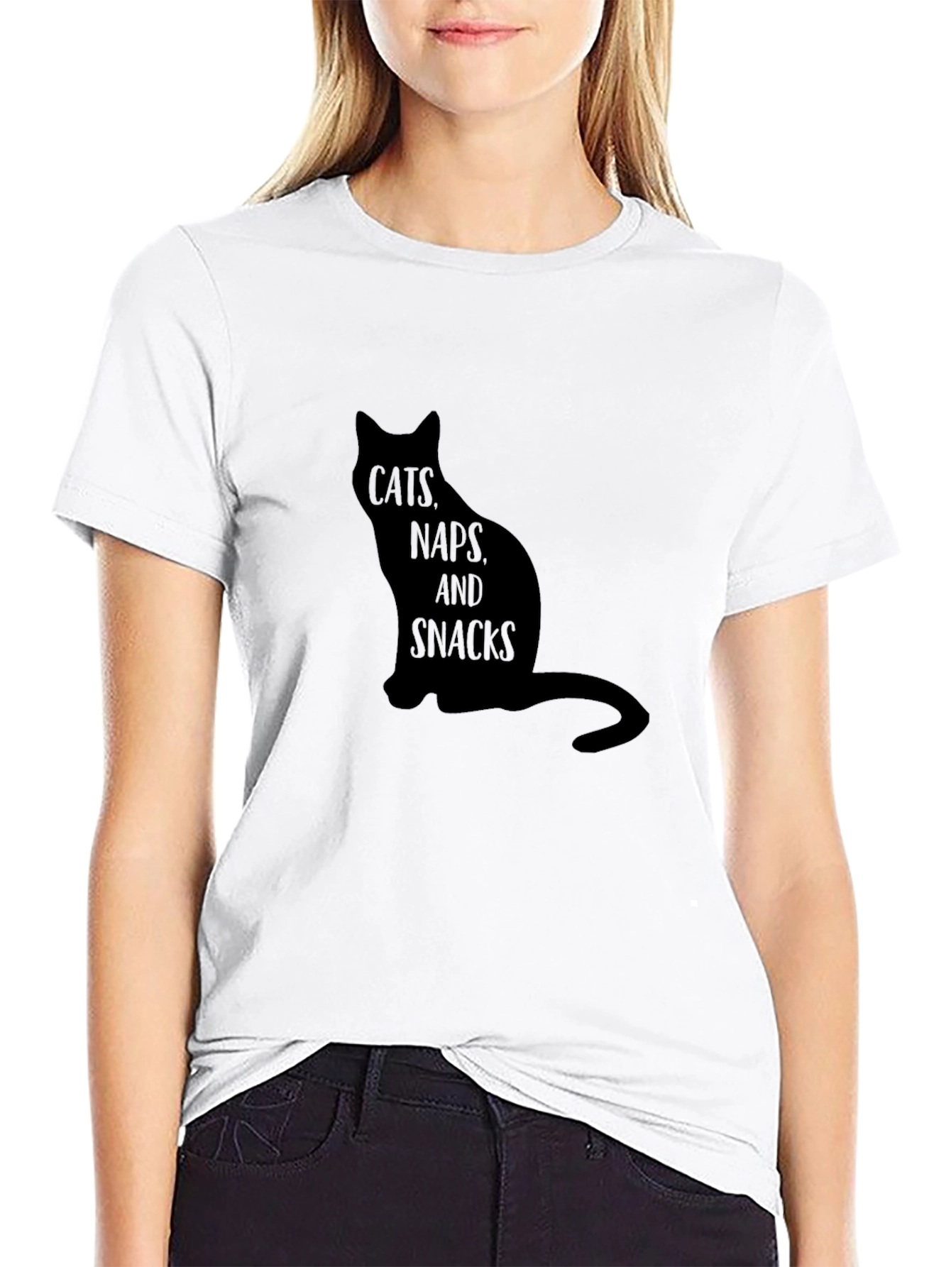 Cats Naps Snacks Black T-Shirt