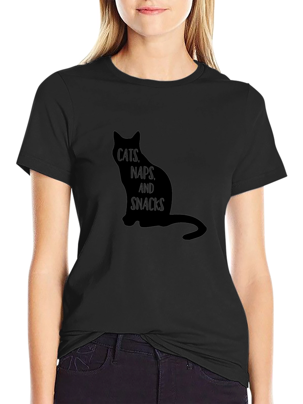 Cats Naps Snacks Black T-Shirt