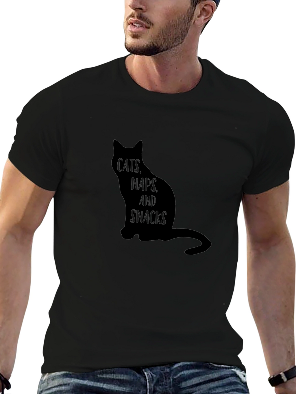 Cats Naps Snacks Black T-Shirt