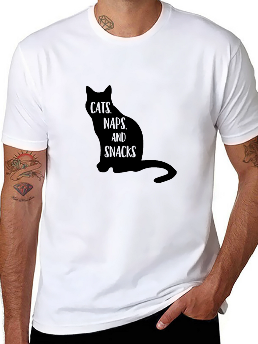 Cats Naps Snacks Black T-Shirt