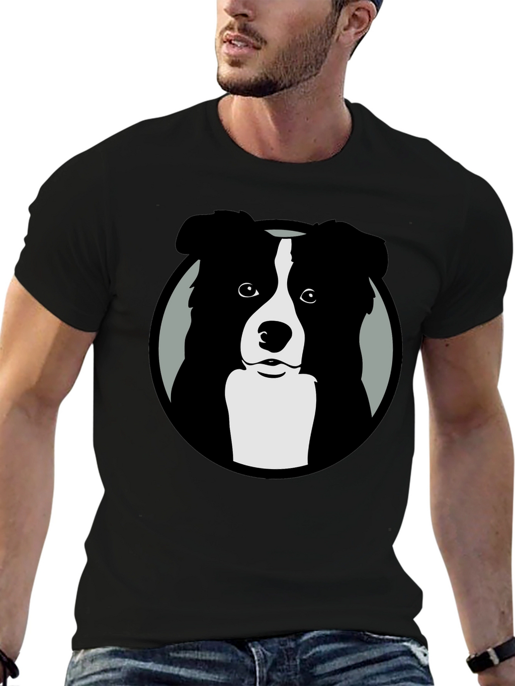 Border Collie Graphic Print Mens Black T-Shirt