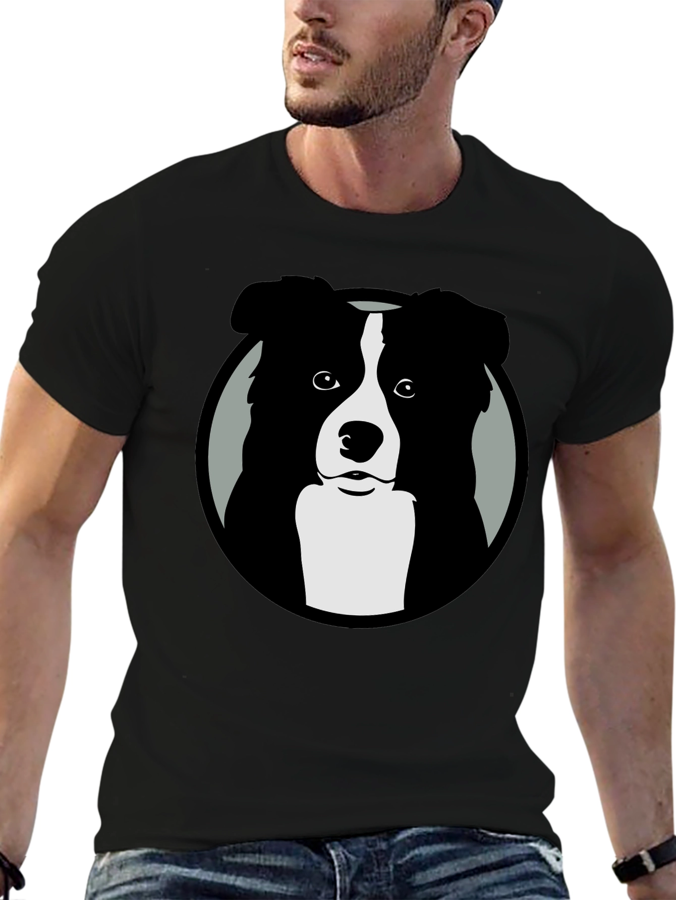 Border Collie Graphic Print Mens Black T-Shirt