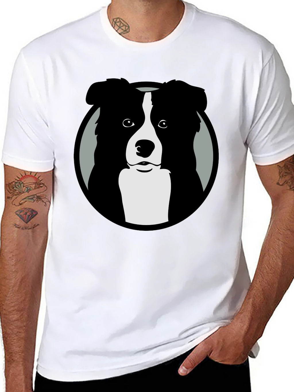 Border Collie Graphic Print Mens Black T-Shirt