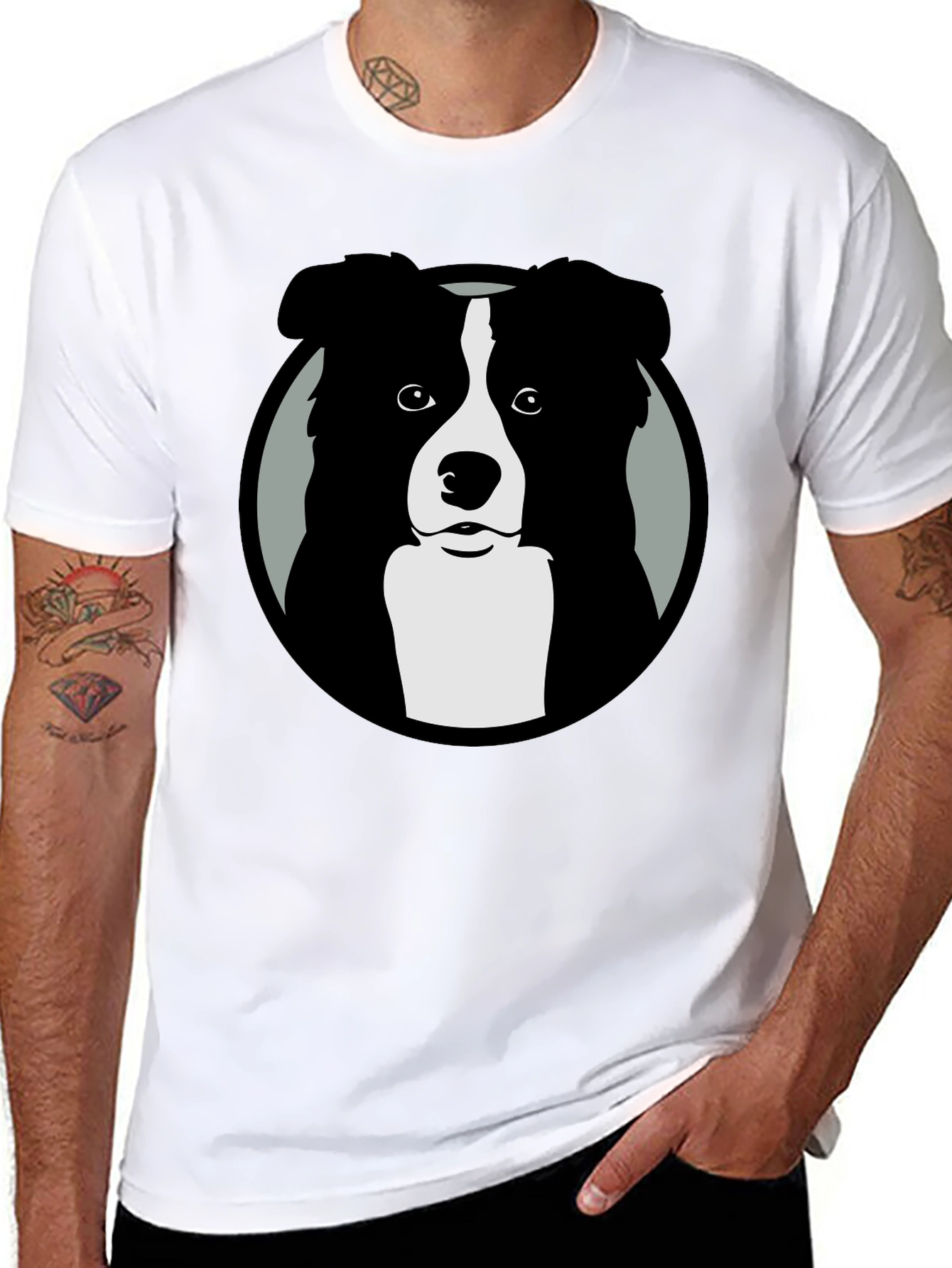 Border Collie Graphic Print Mens Black T-Shirt