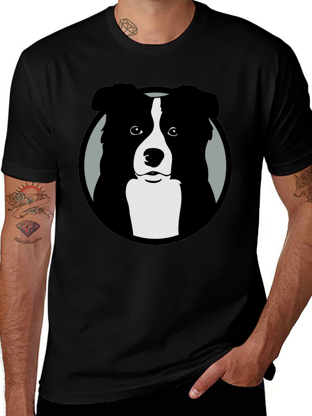 Border Collie Graphic Print Mens Black T-Shirt