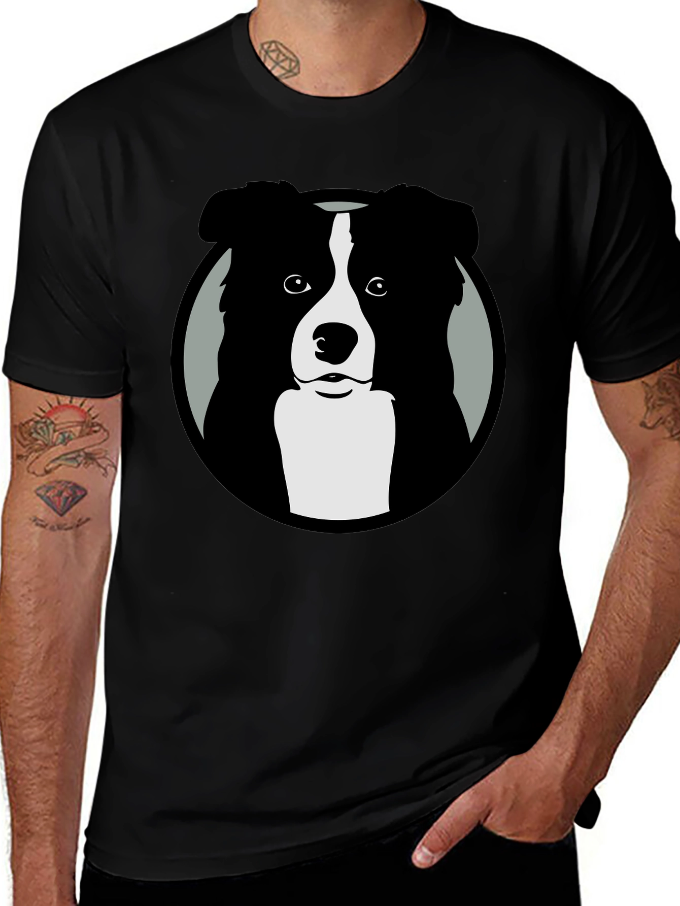 Border Collie Graphic Print Mens Black T-Shirt
