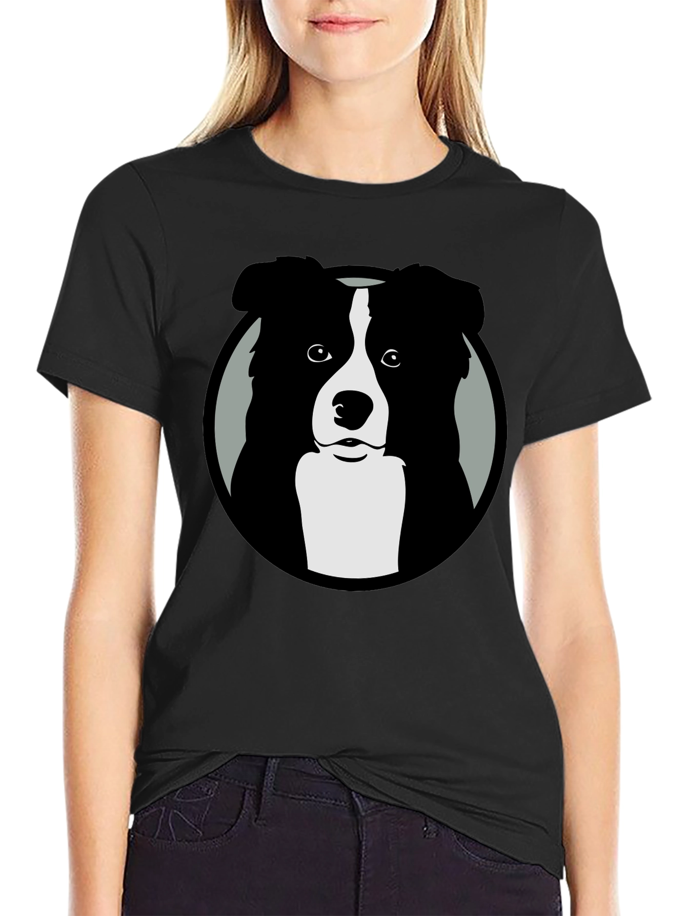 Border Collie Graphic Print Mens Black T-Shirt
