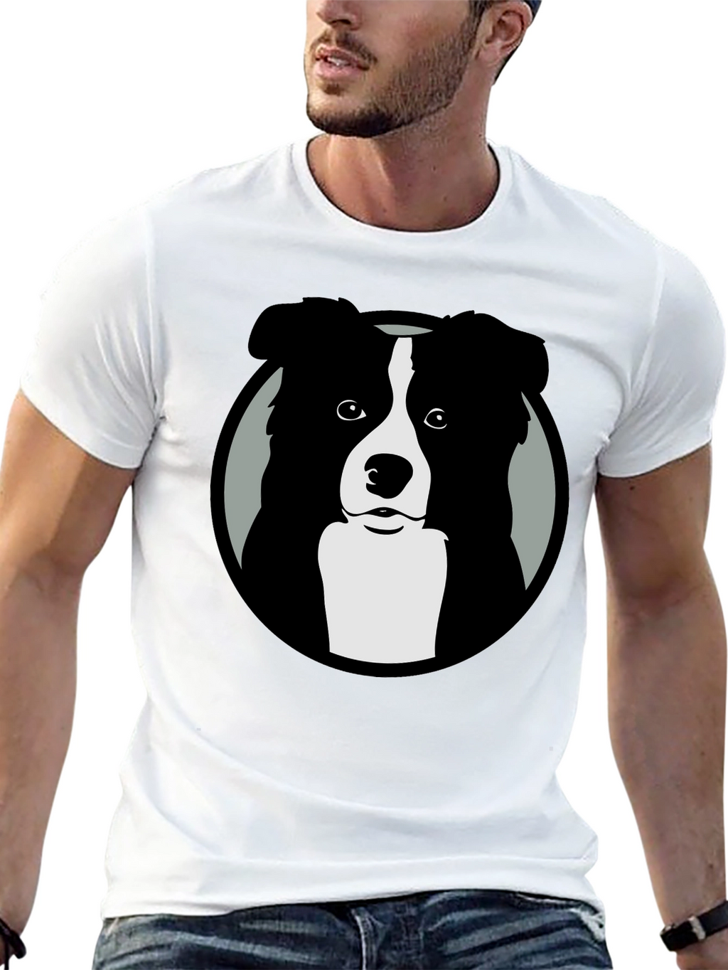 Border Collie Graphic Print Mens Black T-Shirt