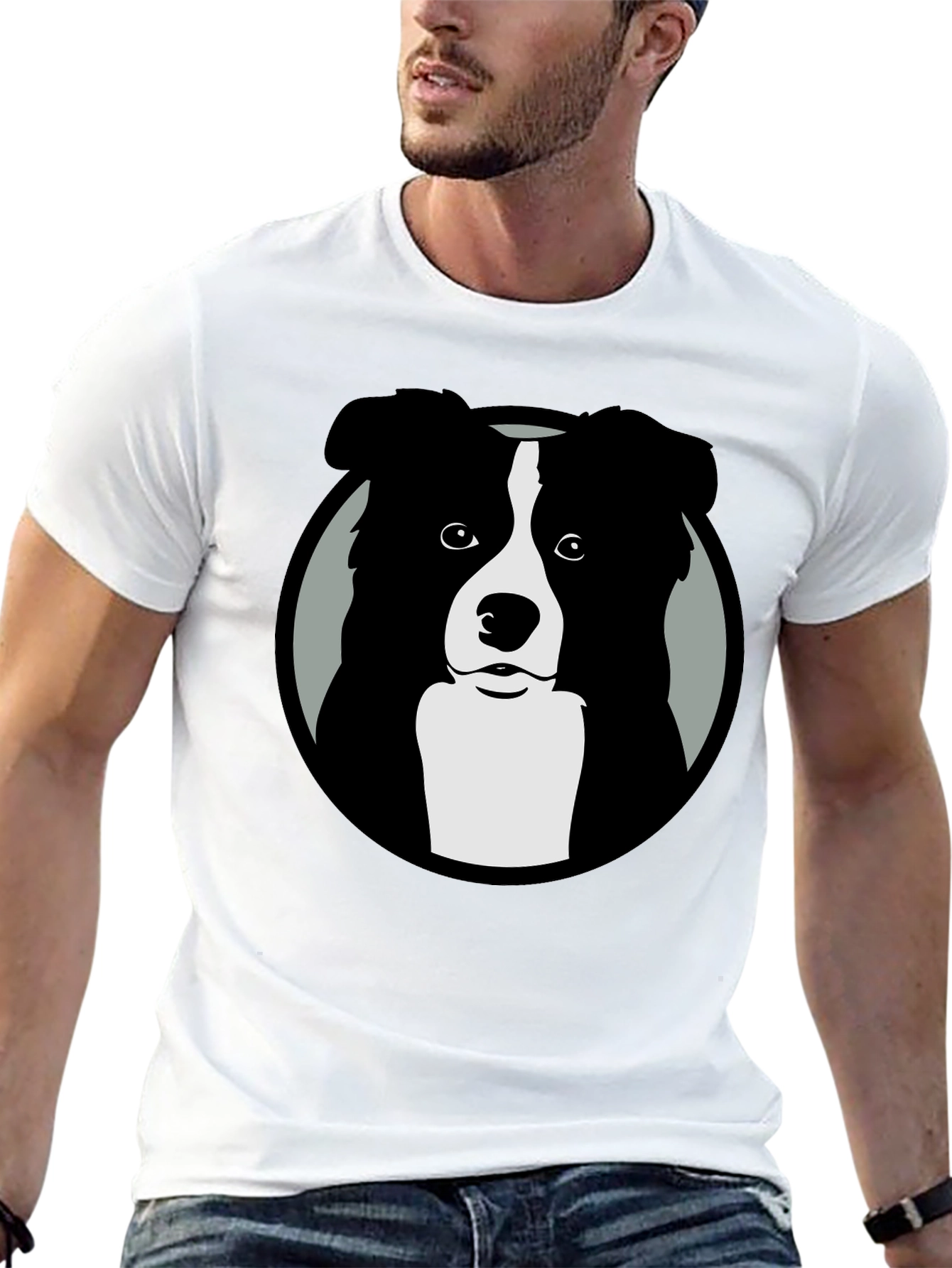 Border Collie Graphic Print Mens Black T-Shirt