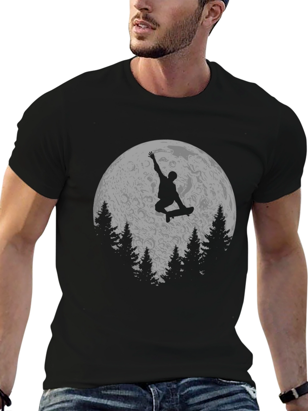 Skateboarder Moon Graphic T-Shirt