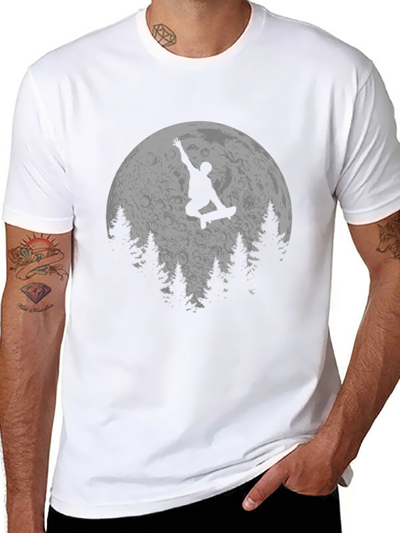 Skateboarder Moon Graphic T-Shirt