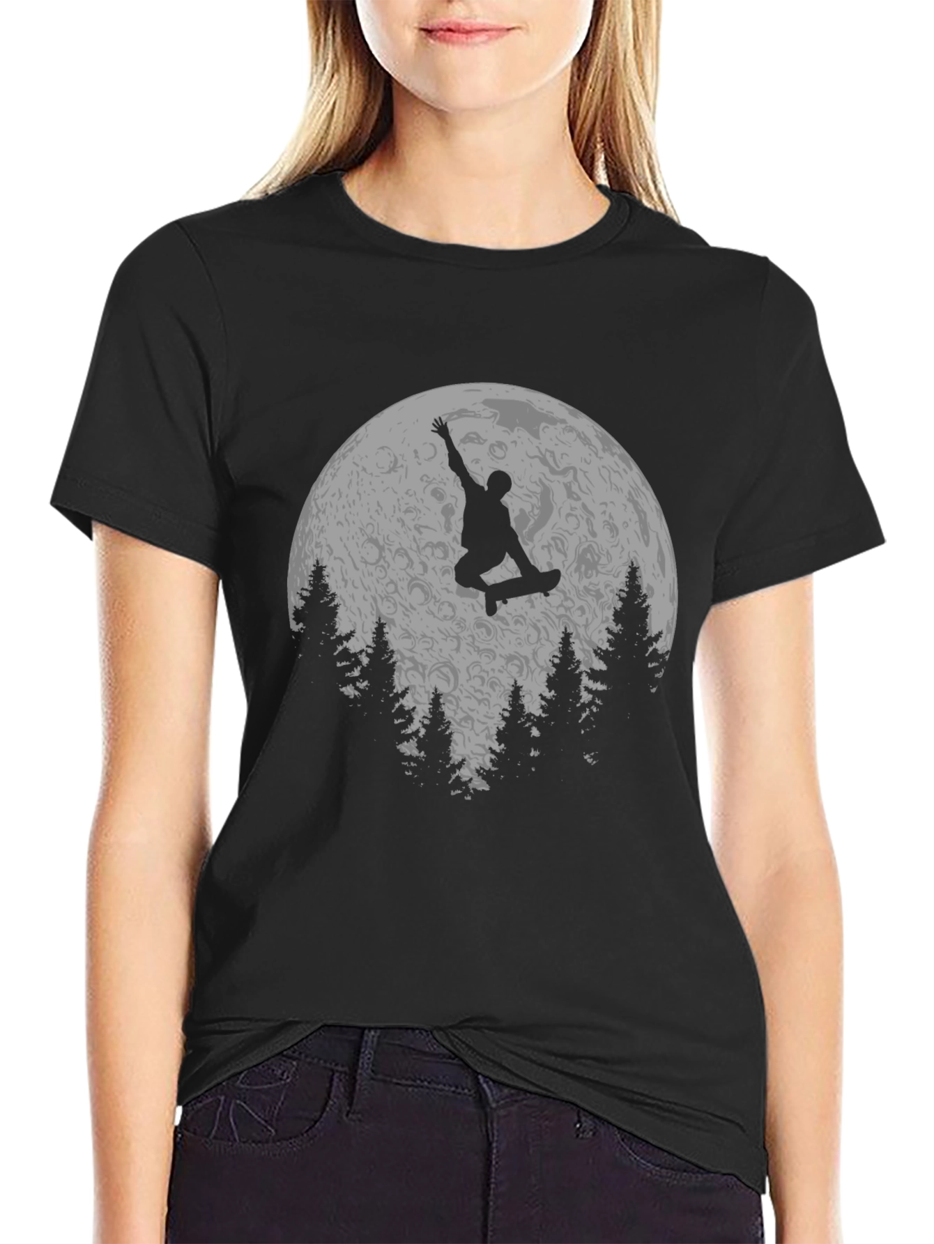 Skateboarder Moon Graphic T-Shirt