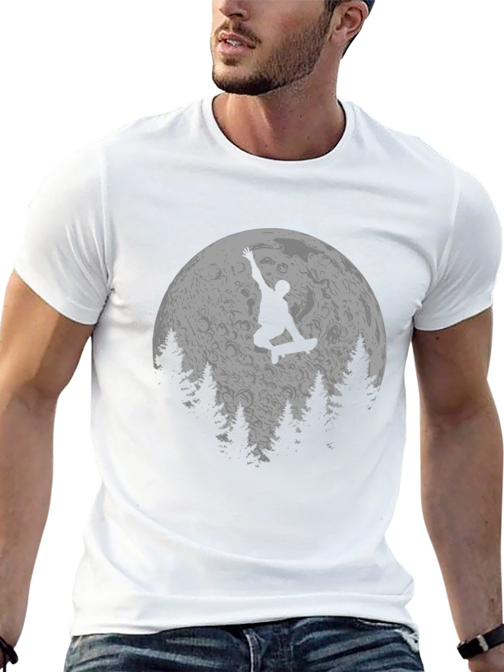Skateboarder Moon Graphic T-Shirt