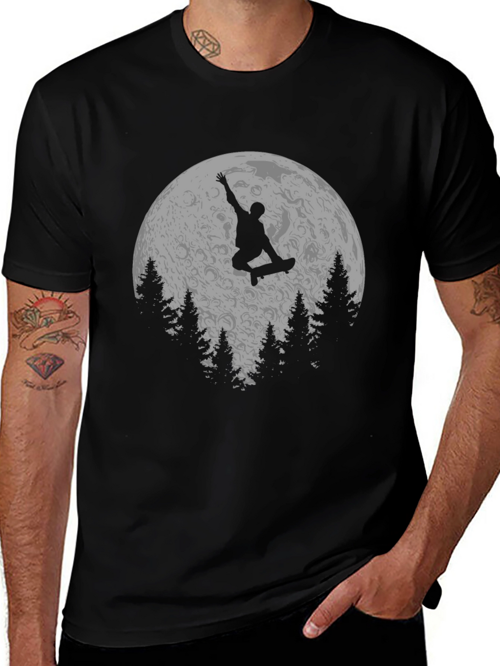 Skateboarder Moon Graphic T-Shirt