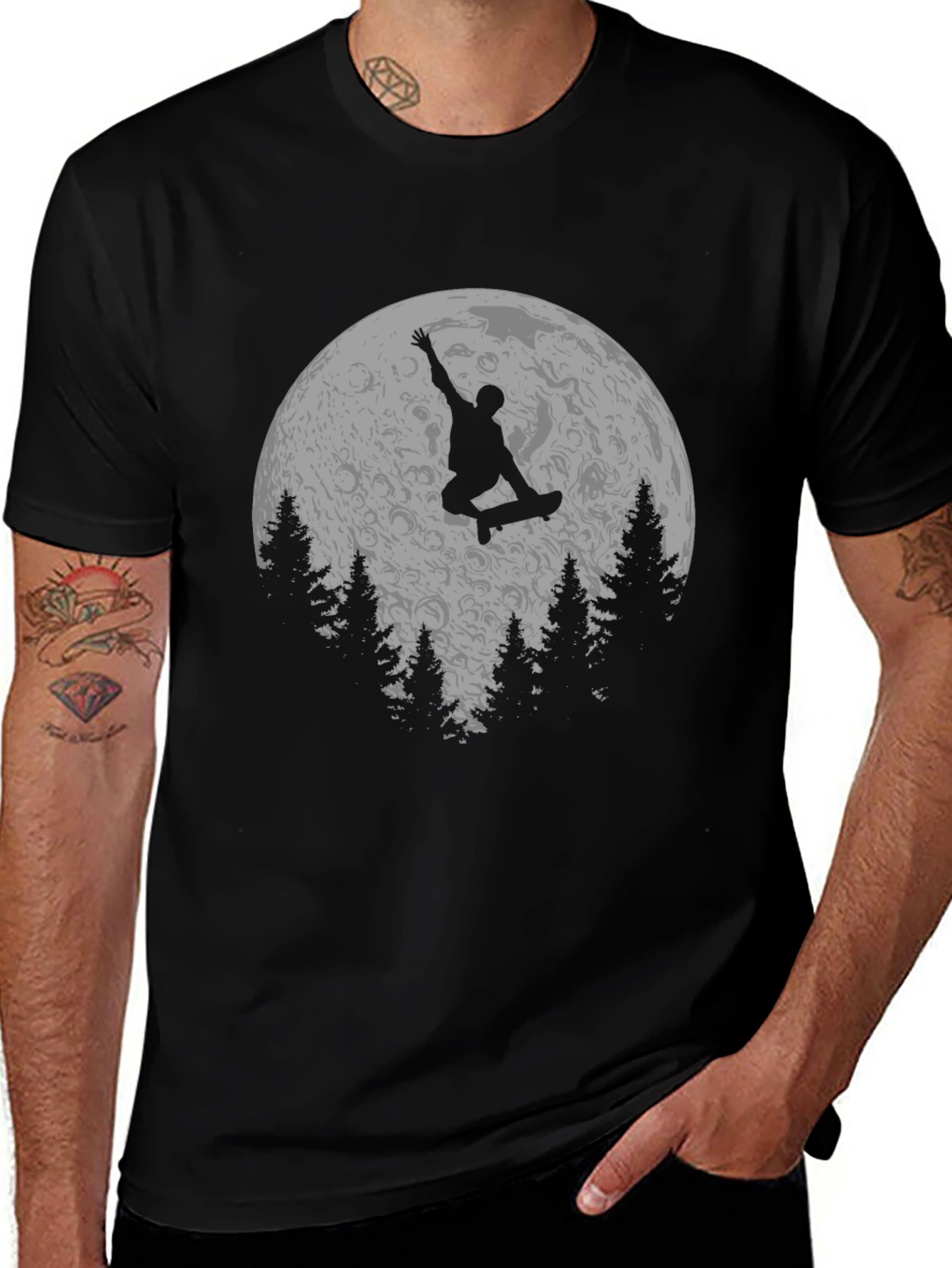 Skateboarder Moon Graphic T-Shirt