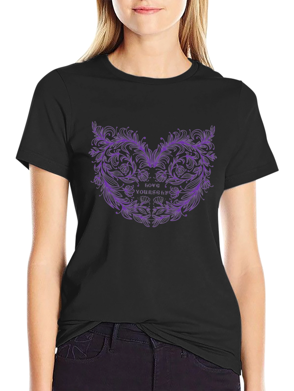 Love Yourself Floral Graphic Black Tee