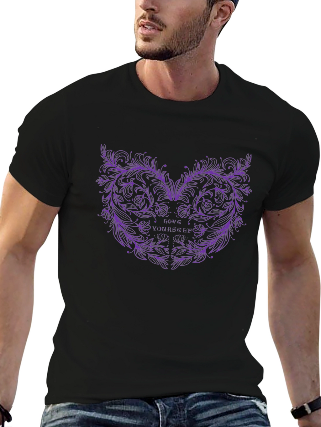 Love Yourself Floral Graphic Black Tee