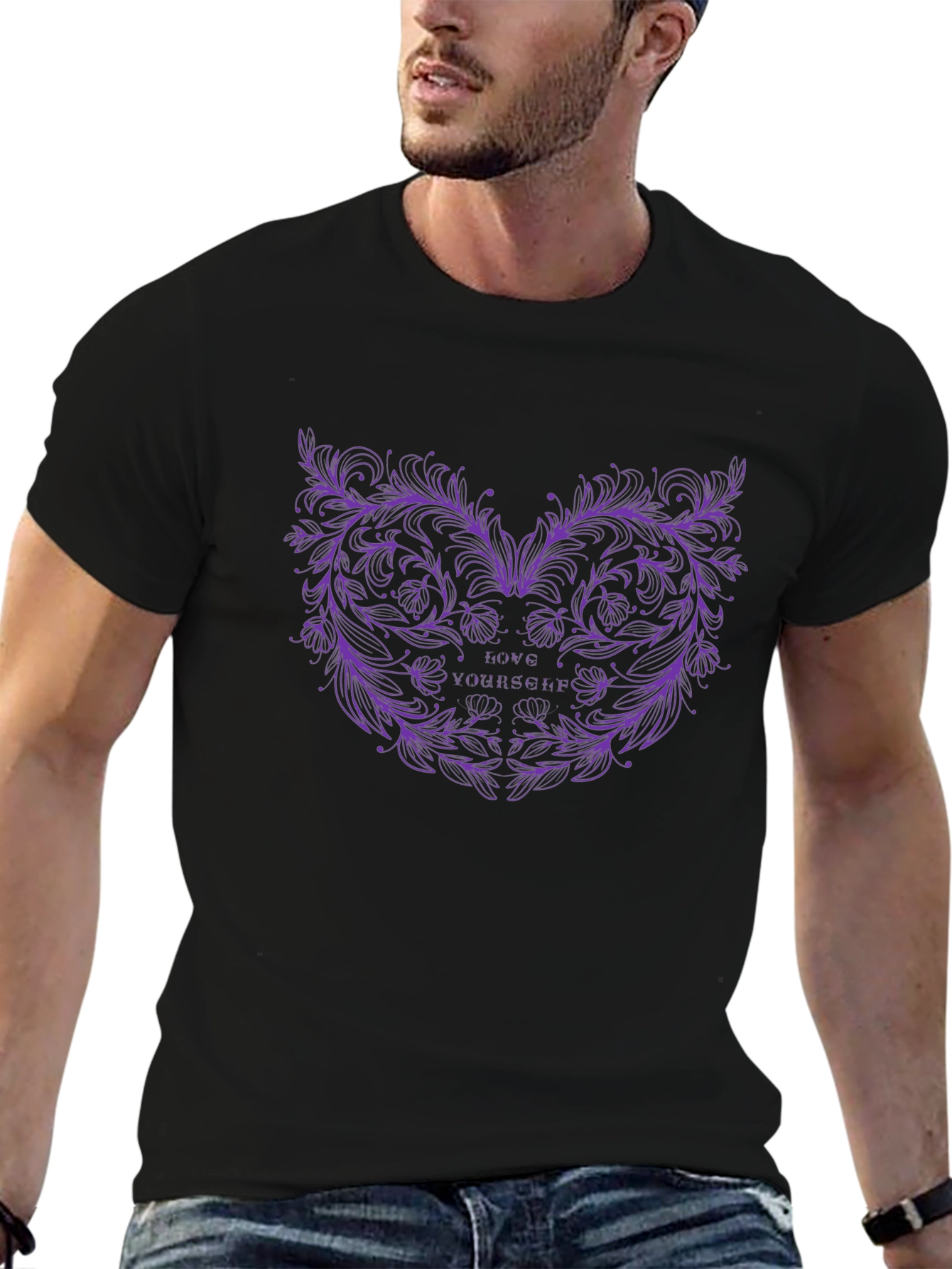 Love Yourself Floral Graphic Black Tee