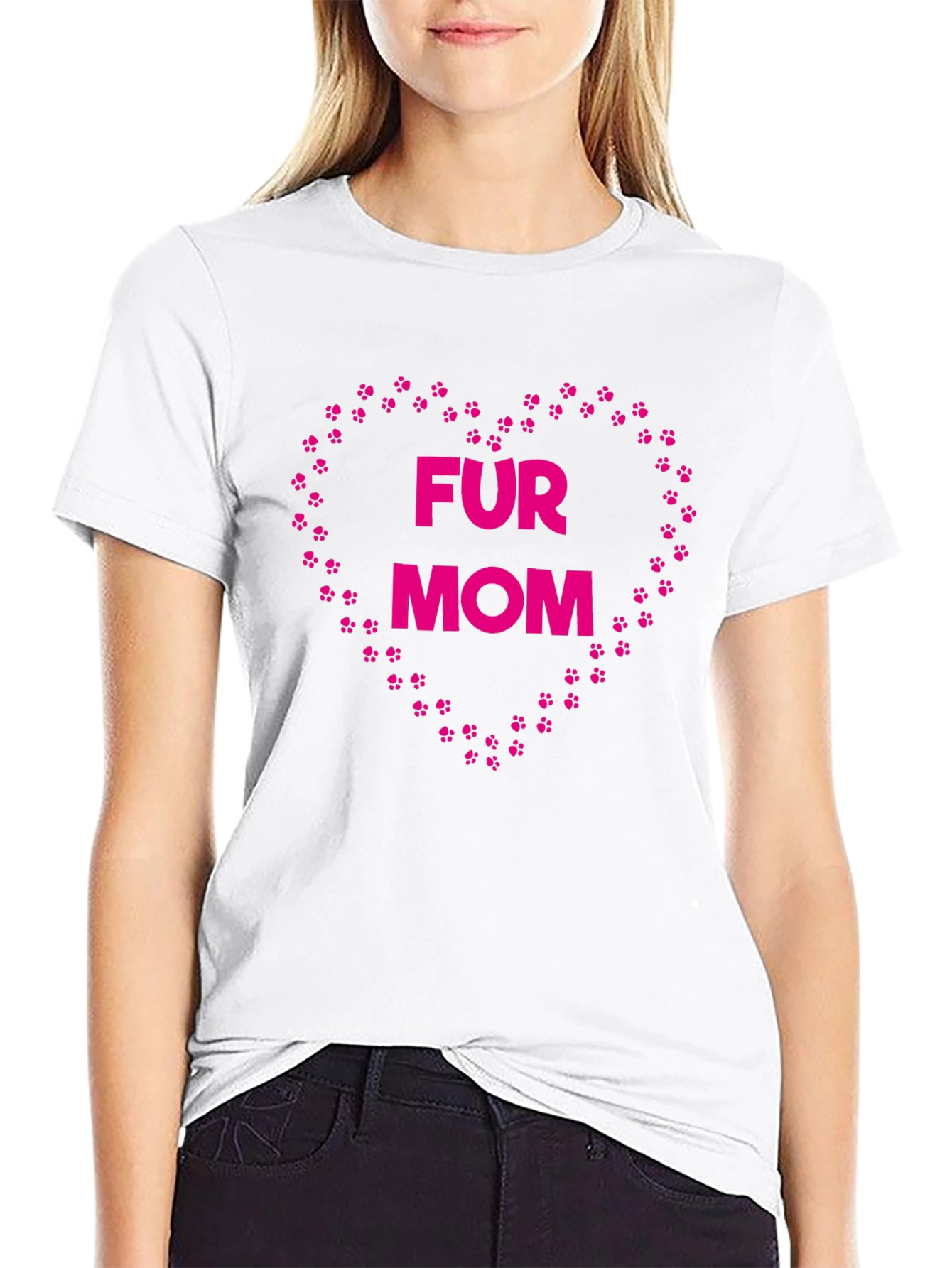 Fur Mom Paw Print Heart T-Shirt