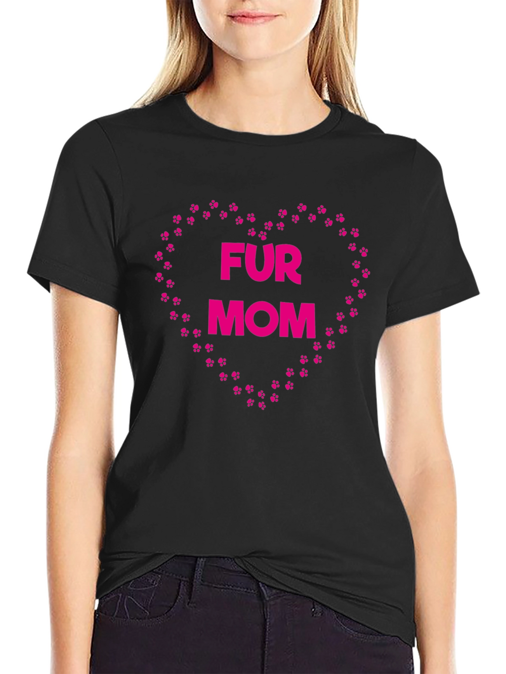 Fur Mom Paw Print Heart T-Shirt