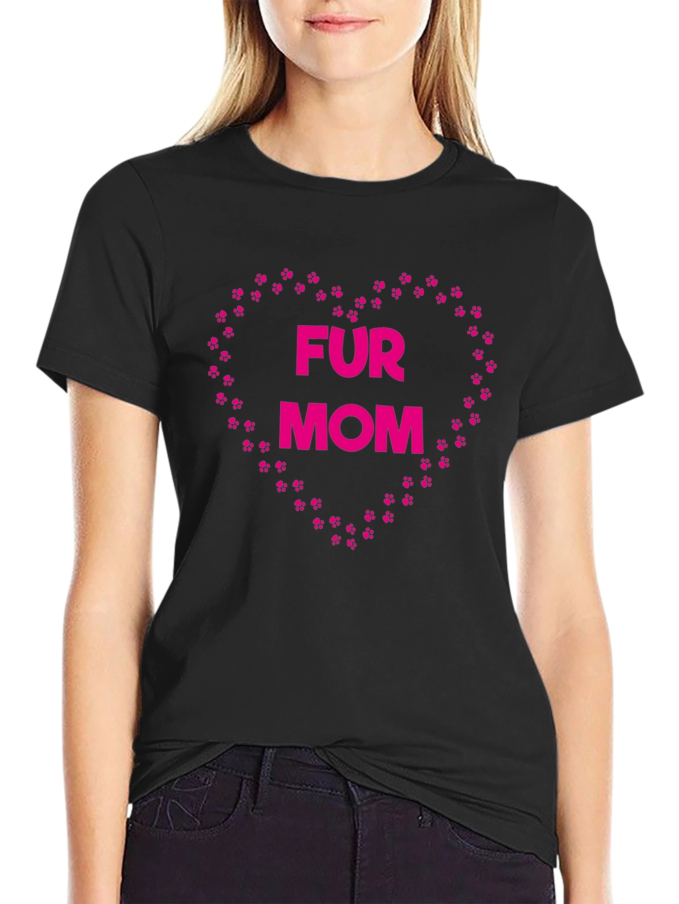Fur Mom Paw Print Heart T-Shirt