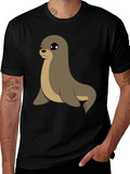 Cute Seal Graphic Tee - Casual Black T-Shirt