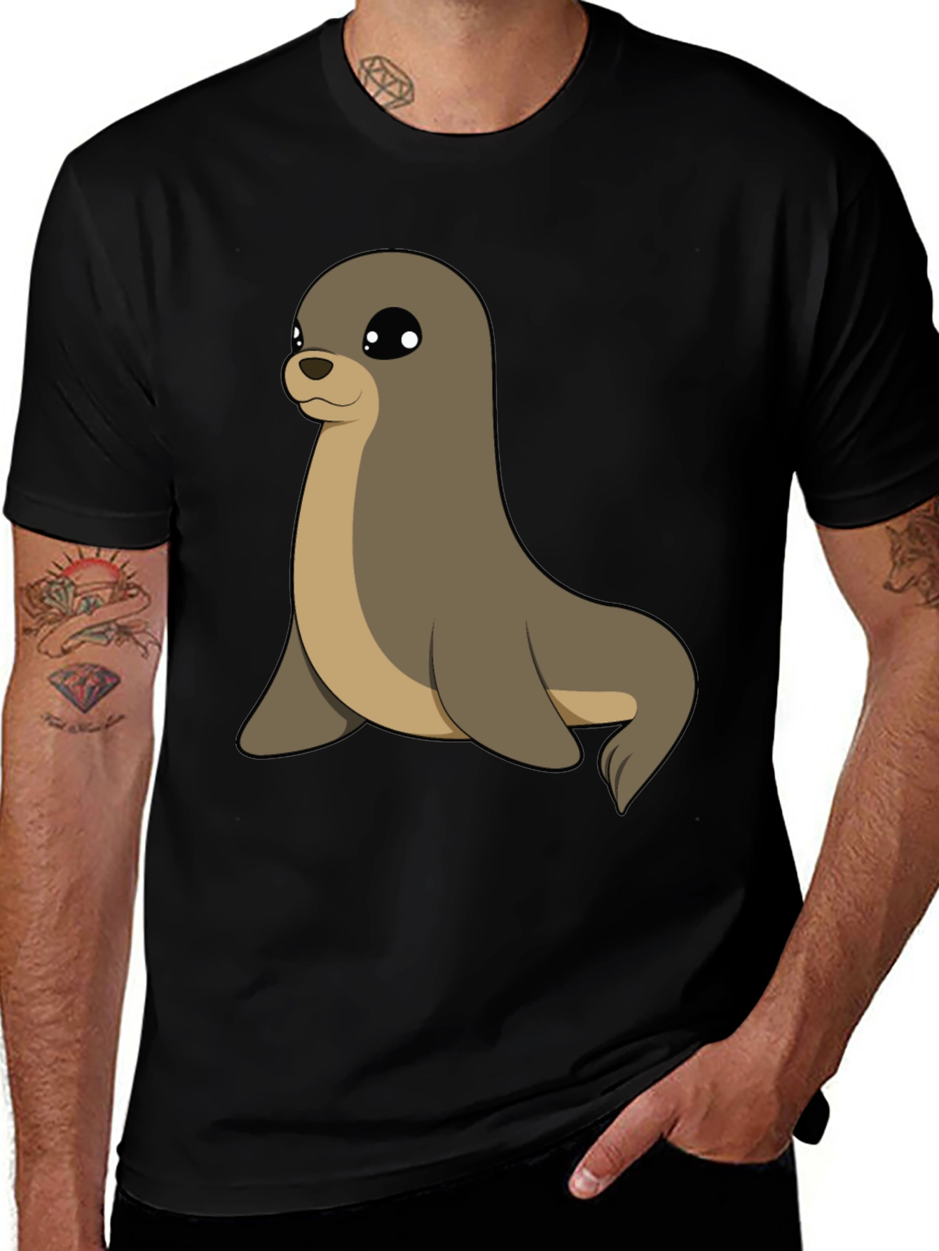 Cute Seal Graphic Tee - Casual Black T-Shirt