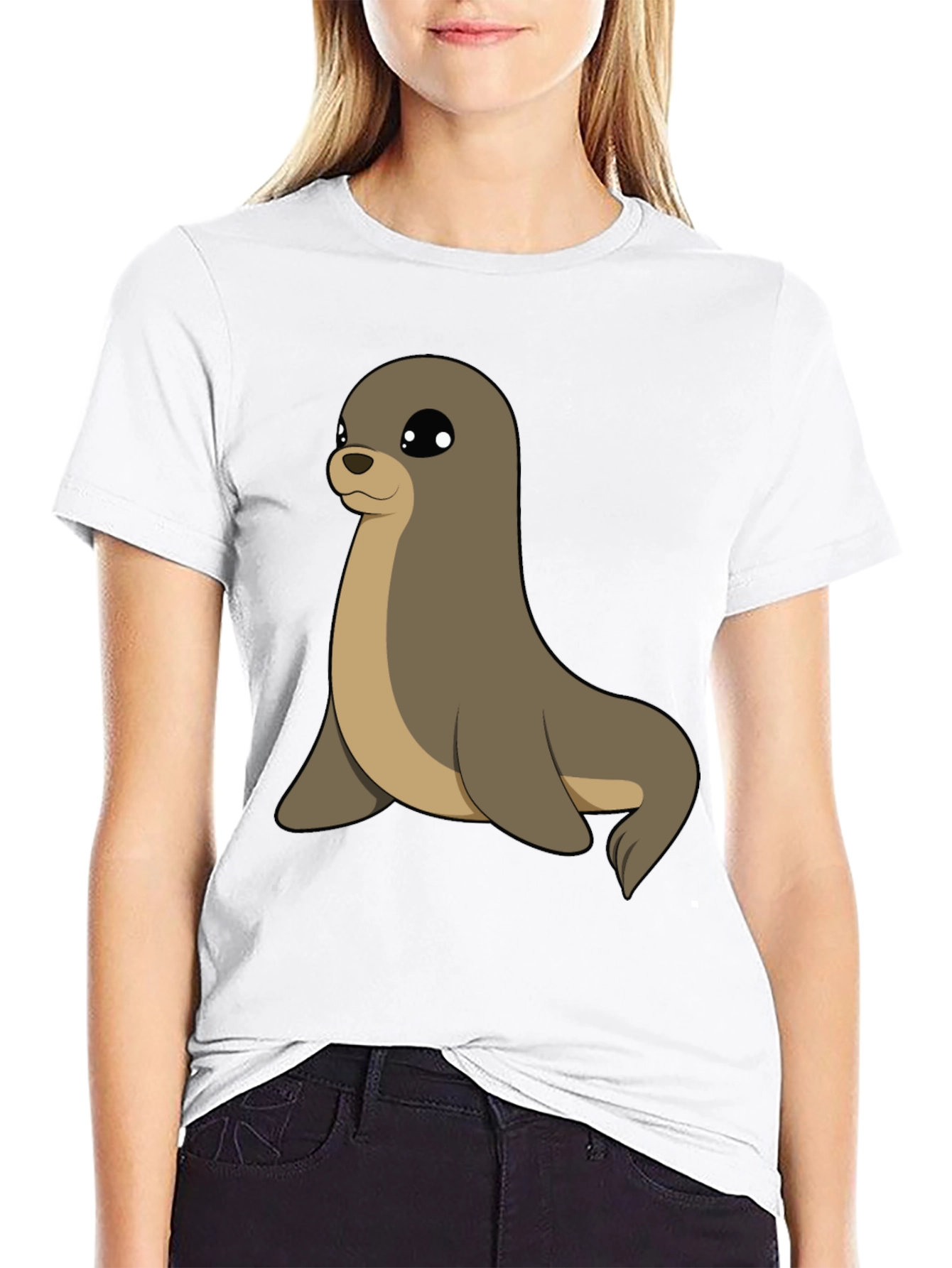 Cute Seal Graphic Tee - Casual Black T-Shirt
