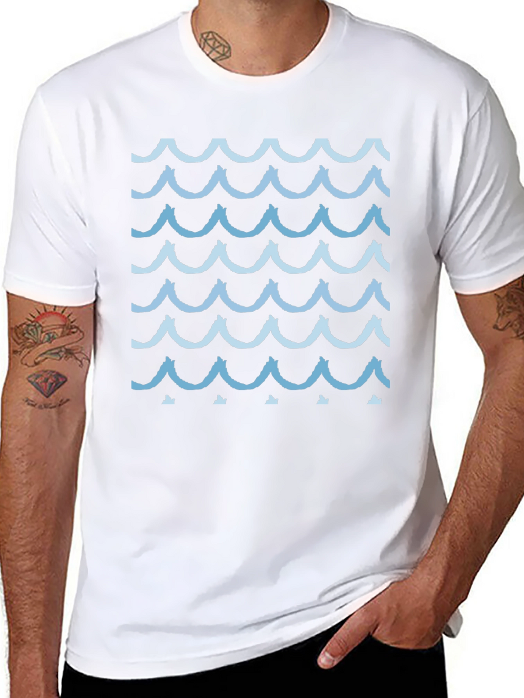 Wave Pattern Graphic Tee - Stylish Black T-Shirt