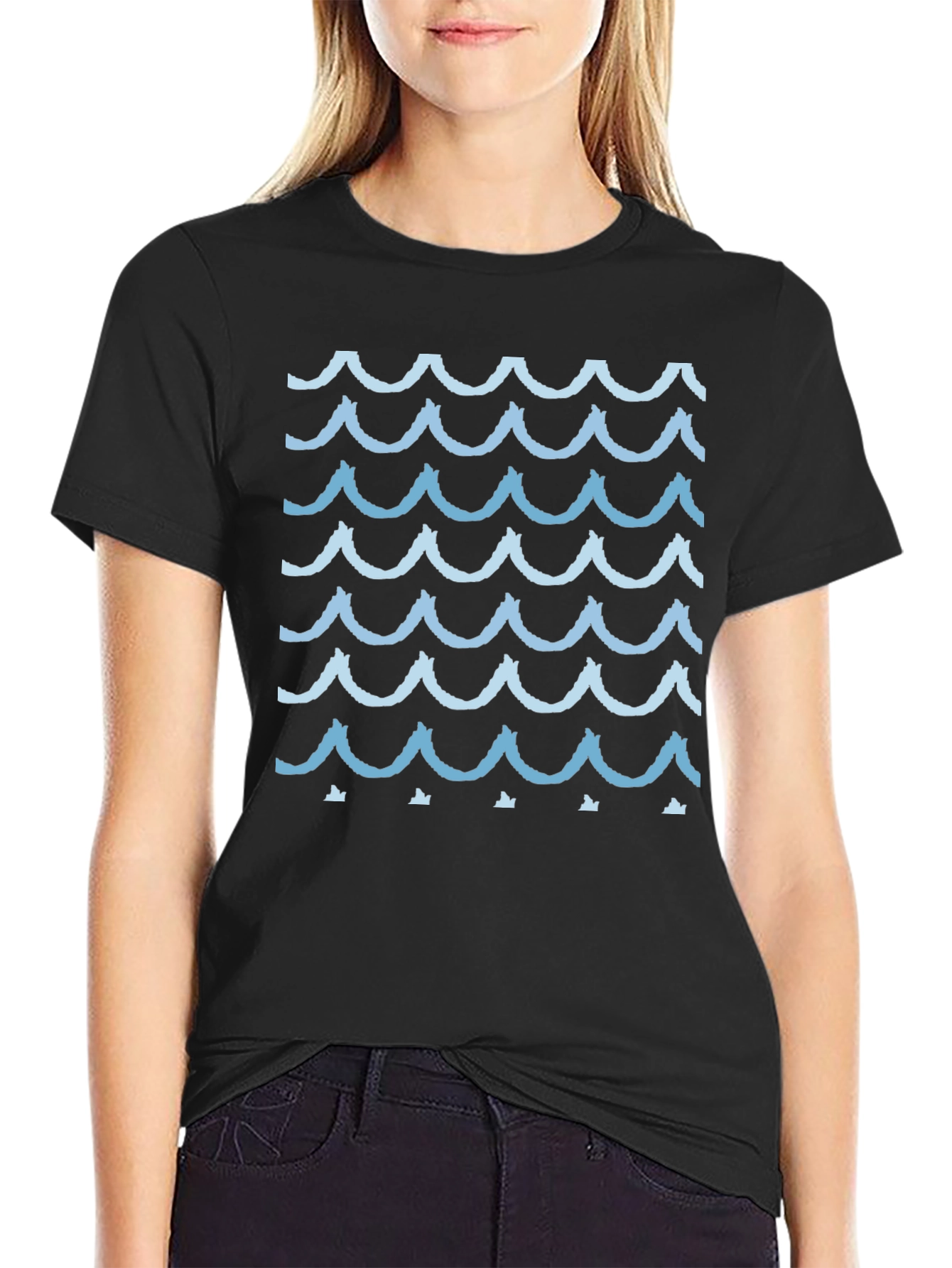 Wave Pattern Graphic Tee - Stylish Black T-Shirt