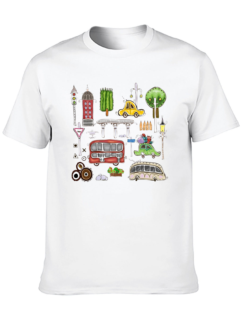 Cartoon Cityscape Graphic T-Shirt
