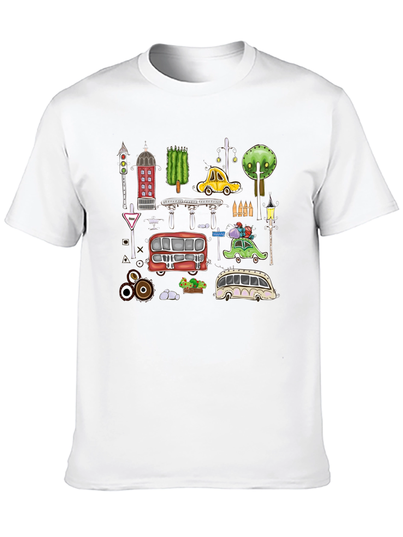 Cartoon Cityscape Graphic T-Shirt