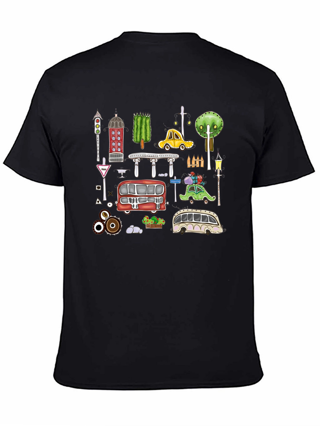 Cartoon Cityscape Graphic T-Shirt