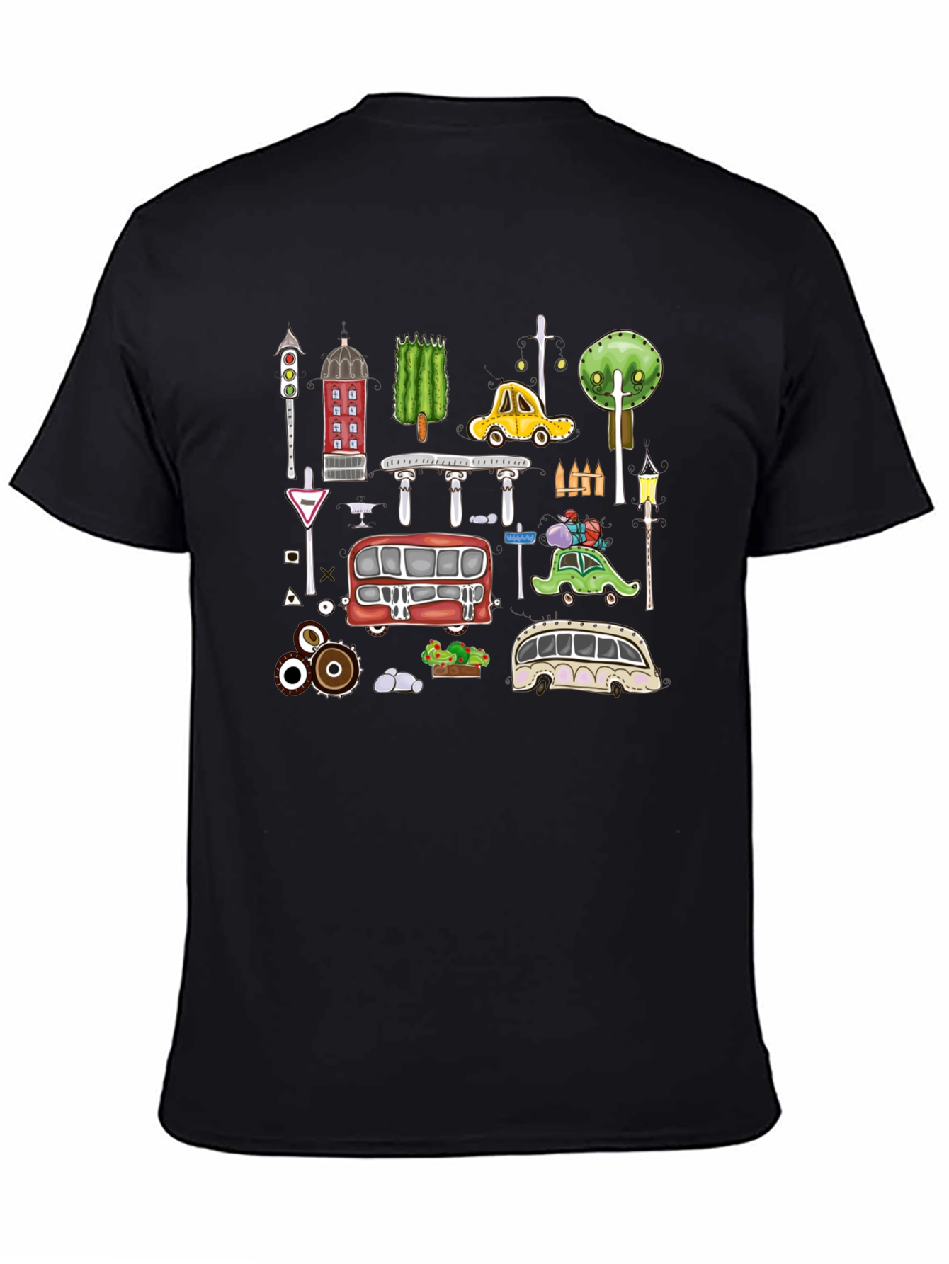 Cartoon Cityscape Graphic T-Shirt