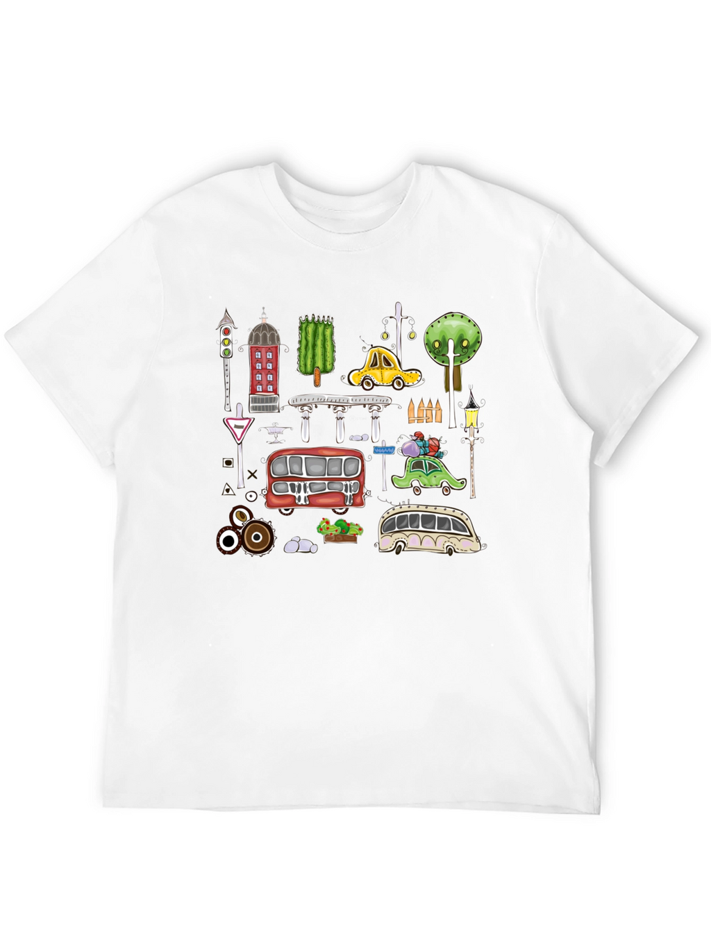 Cartoon Cityscape Graphic T-Shirt
