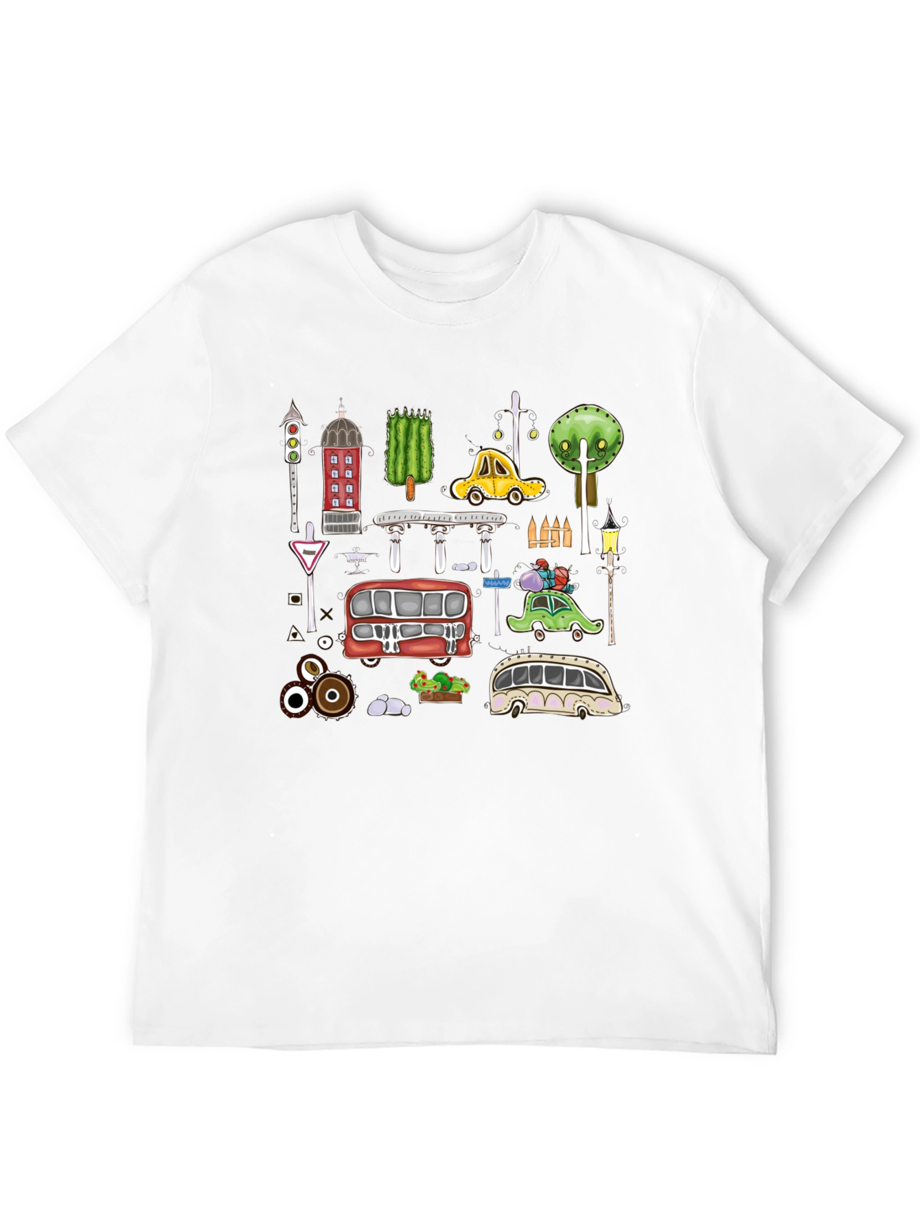 Cartoon Cityscape Graphic T-Shirt