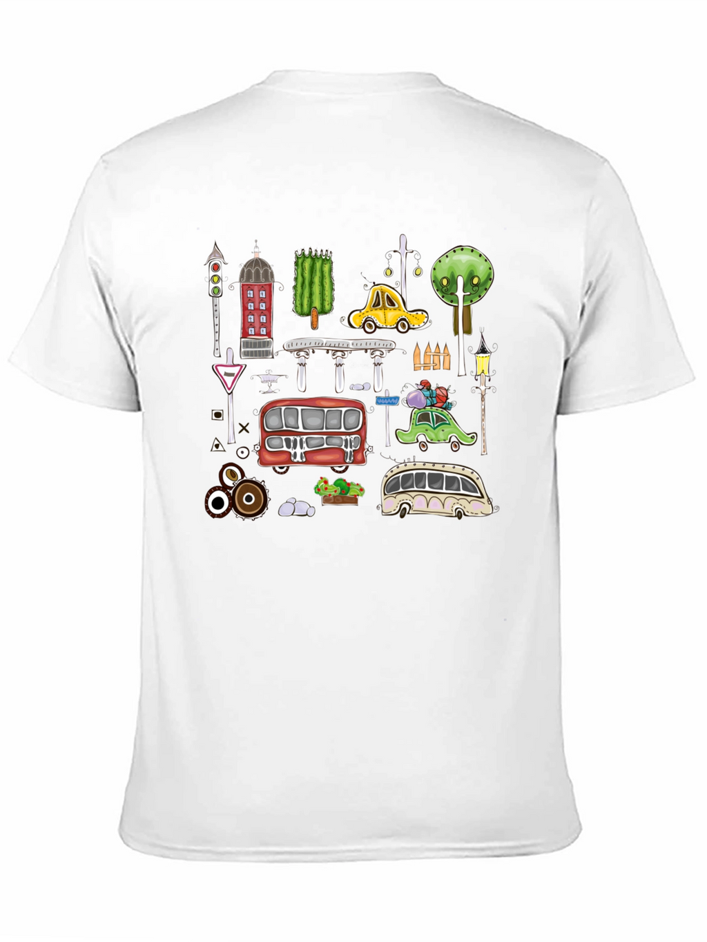 Cartoon Cityscape Graphic T-Shirt