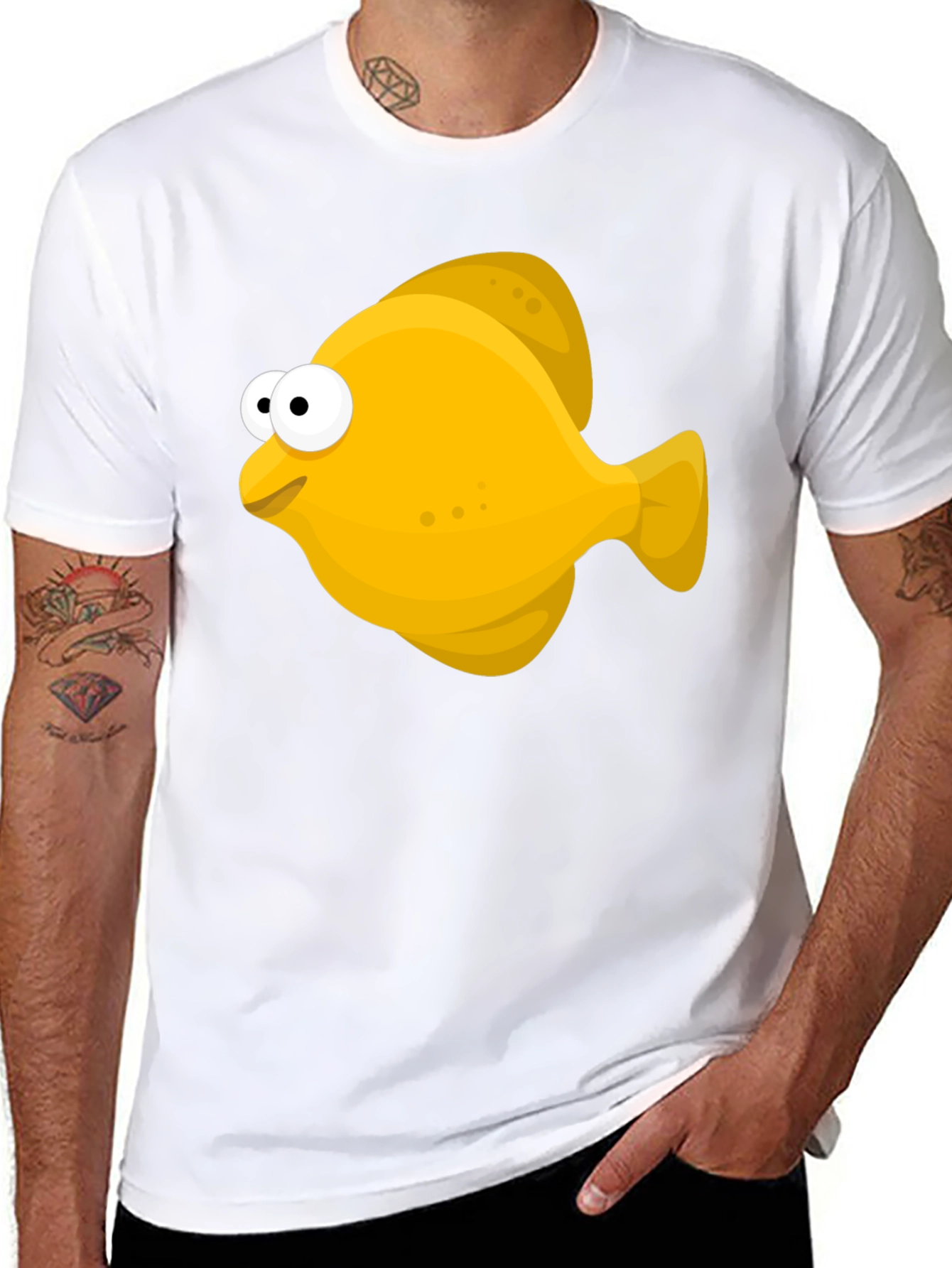 Cartoon Fish Graphic Tee - Black Unisex T-Shirt