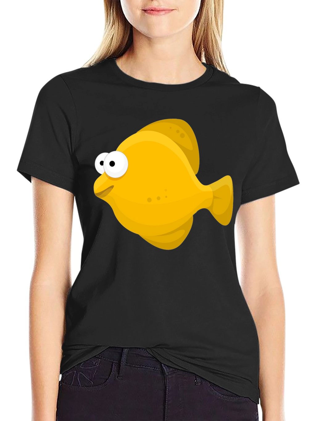 Cartoon Fish Graphic Tee - Black Unisex T-Shirt